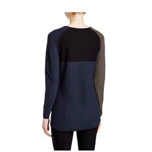 Nic + Zoe Telegraph Crewneck Sweater Color Block PP Small Women Black Gray Blue